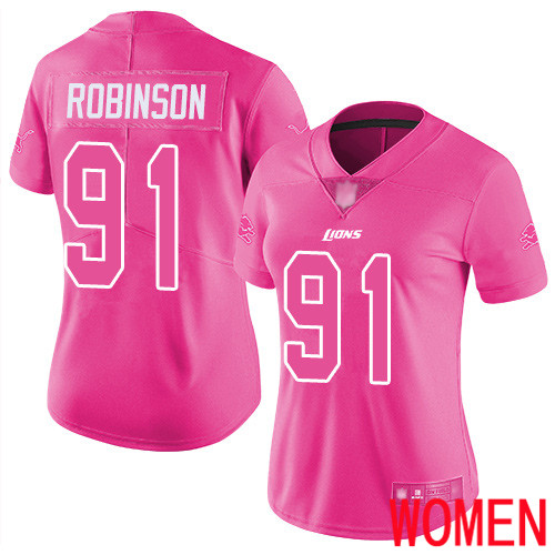 Detroit Lions Limited Pink Women Ahawn Robinson Jersey NFL Football #91 Rush Fashion->women nfl jersey->Women Jersey